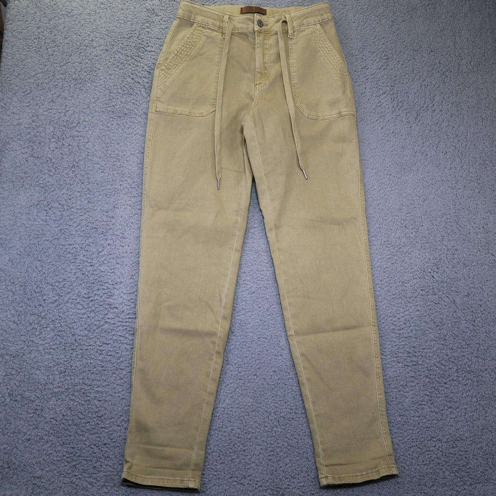 Judy Blue Garment Dyed Utility Pants Tan Khaki Drawstring Slim Straight JB88815C